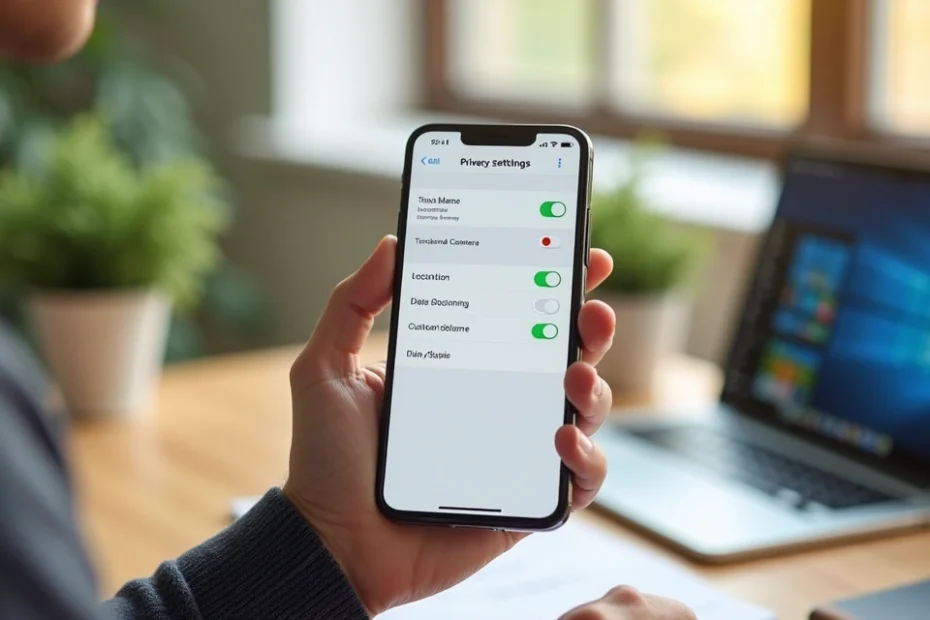 Smartphone screen displaying privacy settings menu with security icons